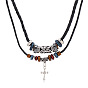 Vintage Multi-layer Alloy Cross Leather Necklace - Creative Beaded Accessories