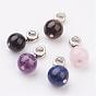 Alloy European Dangle Charms, Round, Large Hole Pendants, with Gemstone Beads, Antique Silver