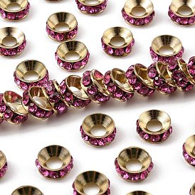 Латунные бусины разделители для поставки стразов, класс А, рондель, светлый цвет металла золото