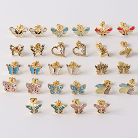 Butterfly Series Ear Studs with Copper Plated Real Gold and Micro-Set Zircon for Women by Xihuan.
