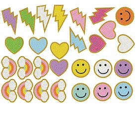 Lightning Bolt/Heart/Rainbow/Smiling Face DIY Sticker Diamond Painting Kits, Including Paper Stickers, Resin Rhinestones, Sticky Pen, Tray & Glue Clay