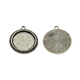Tibetan Style Zinc Alloy Flat Round Pendant Cabochons Settings, Lead Free & Cadmium Free, 23x20.3x2mm, Hole: 2mm, Tray: 16mm, about 192pcs/500g