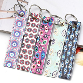 PU Leather Rectangle with Evil Eye Keychain, with Metal Key Ring