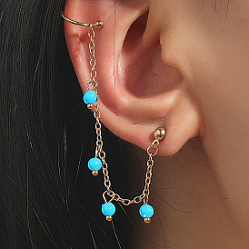 Retro Minimalist Long Chain Tassel Ear Cuff Earrings with Beads for Women