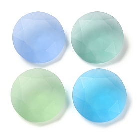 Frosted Glass Rhinestone Cabochons, Faceted, Pointed Back, Flat Round