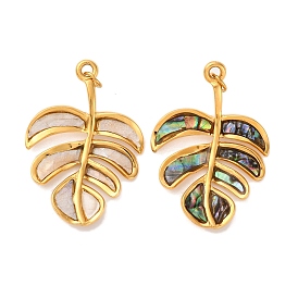 304 подвески из натуральной ракушки из нержавеющей стали, лист прелести, с прыжковых колец, реальный 18 k позолоченный, ионное покрытие (ip)