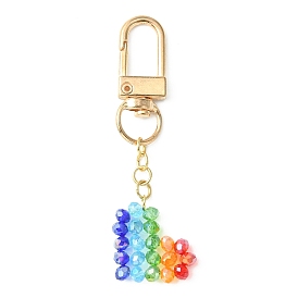 Colorful Glass Heart Pendant Decoration, with Alloy Swivel Clasps