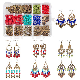 SUNNYCLUE DIY Earring Making, with Tibetan Style Chandelier Components Links/Pendants/Beads, Glass Beads and Iron Open Jump Rings