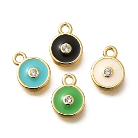 Латунные микро проложить кубического циркония подвески, с эмалью, без кадмия, без никеля и без свинца, плоские круглые прелести