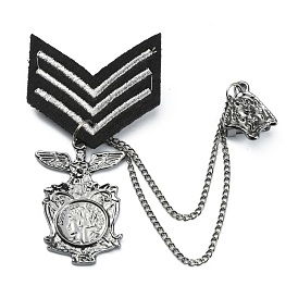 Aigle avec mot république française suspendu chaînes de sécurité épinglette, insigne en alliage de sangle à chevrons pour col de chemise de costume