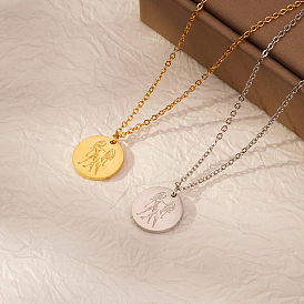 Стильные 304 плоские круглые подвески из нержавеющей стали с подвеской в виде знака зодиака Близнецы для ежедневного ношения женщинами