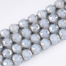Electroplate Glass Beads Strands, Half Silver Plated, Imitation Opalite, Faceted, Round