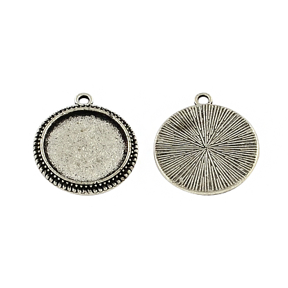 Tibetan Style Zinc Alloy Flat Round Pendant Cabochons Settings, Lead Free & Cadmium Free, 23x20.3x2mm, Hole: 2mm, Tray: 16mm, about 192pcs/500g