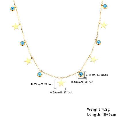 Star & Evil Eye Stainless Steel Charms Bib Necklace
