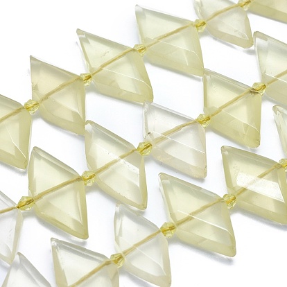 Нити из бусин из натурального лимонного кварца (обработанные нагреванием)., граненые, ромб