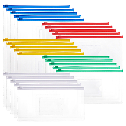 100Pcs 5 Colors A6 PVC Stationery Storage Pockets, Plastic Zip Top Zipper Seal File Bags, File Envelope Pouch, Rectangle