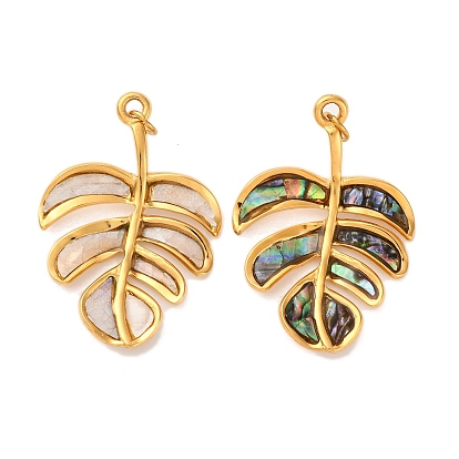 304 подвески из натуральной ракушки из нержавеющей стали, лист прелести, с прыжковых колец, реальный 18 k позолоченный, ионное покрытие (ip)