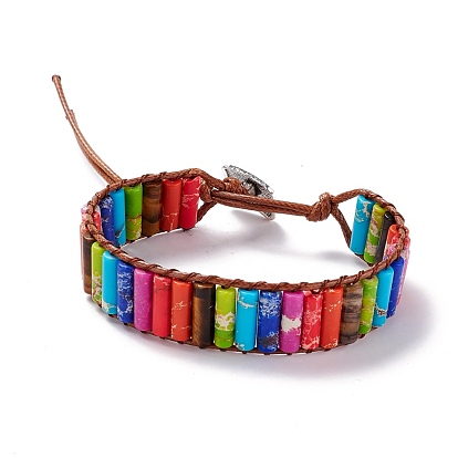 Synthetic Regalite/Imperial Jasper/Sea Sediment Column Beaded Bracelet, Gemstone Rainbow Pride Braided Wide Bracelet for Men Women