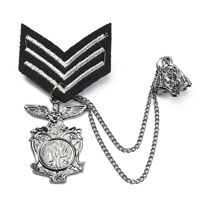 Aigle avec mot république française suspendu chaînes de sécurité épinglette, insigne en alliage de sangle à chevrons pour col de chemise de costume