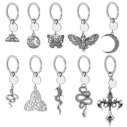 10шт. брелки из сплава, с железными кольцами, разнообразные