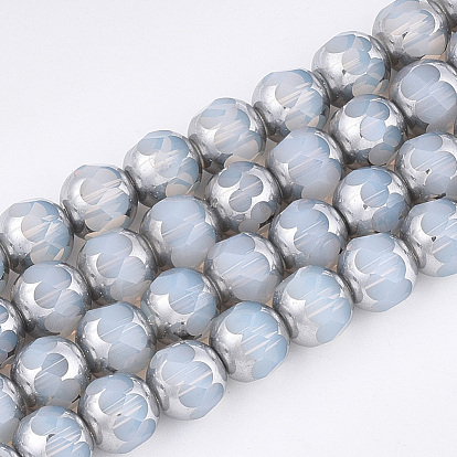 Electroplate Glass Beads Strands, Half Silver Plated, Imitation Opalite, Faceted, Round