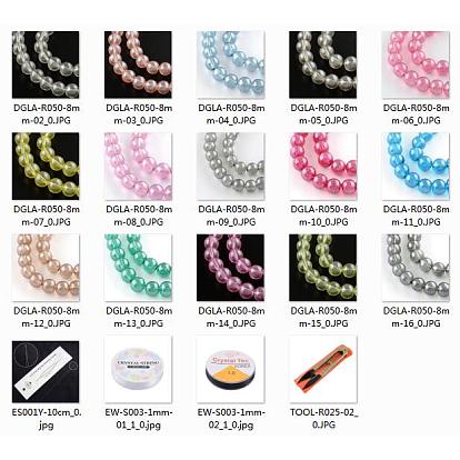 DIY Transparent Spray Painted Glass Round Beads Stretch Bracelets Making Kits, include Sharp Steel Scissors, Elastic Crystal Thread, Stainless Steel Beading Needles