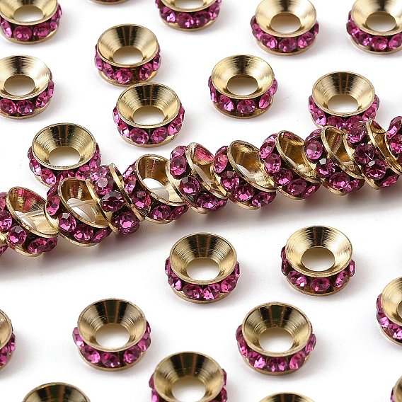 Латунные бусины разделители для поставки стразов, класс А, рондель, светлый цвет металла золото