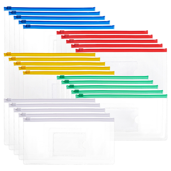 100Pcs 5 Colors A6 PVC Stationery Storage Pockets, Plastic Zip Top Zipper Seal File Bags, File Envelope Pouch, Rectangle