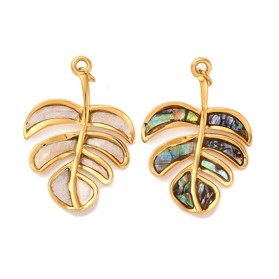 304 подвески из натуральной ракушки из нержавеющей стали, лист прелести, с прыжковых колец, реальный 18 k позолоченный, ионное покрытие (ip)