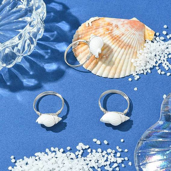 Кольца из натуральной спиральной ракушки, украшения из медной проволоки для женщин, серебряные