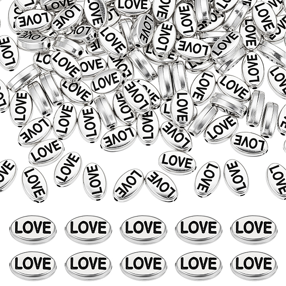 120 шт. идея подарка на День святого Валентина для мужчин: бусины из сплава в тибетском стиле, без кадмия и без свинца, овальные со словом любовь