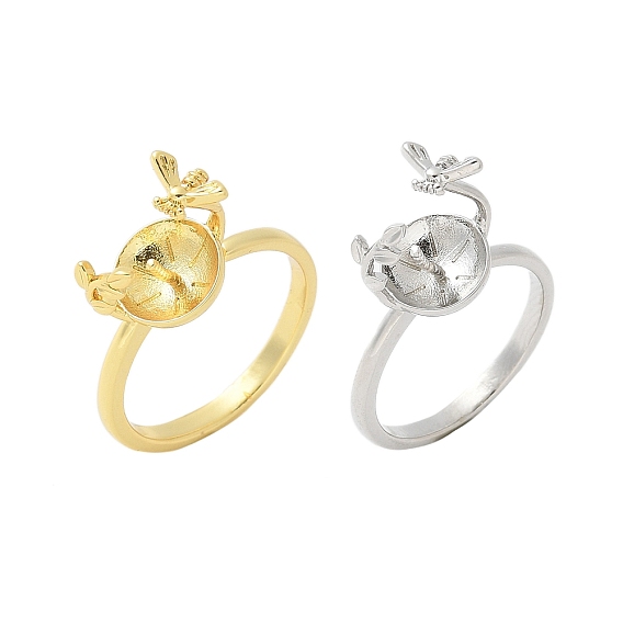 Настройки латунных манжетных колец, стойки покрытие, долговечный, без свинца и без кадмия, за половину пробурено бисера, пчелы и лист