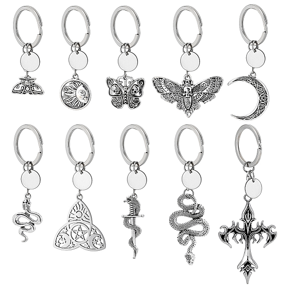 10шт. брелки из сплава, с железными кольцами, разнообразные