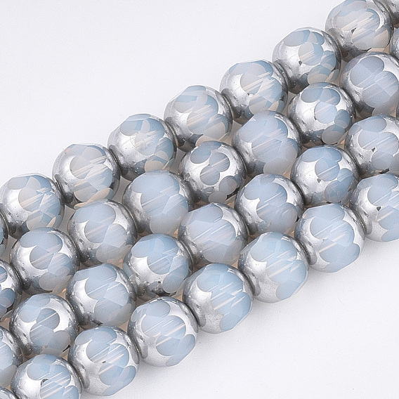 Abalorios de vidrio electrochapa, chapado en plata medio, imitación opalite, facetados, rondo
