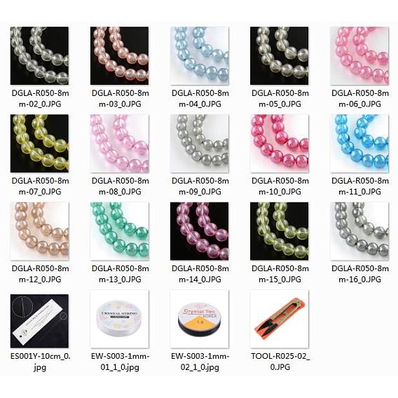 DIY Transparent Spray Painted Glass Round Beads Stretch Bracelets Making Kits, include Sharp Steel Scissors, Elastic Crystal Thread, Stainless Steel Beading Needles