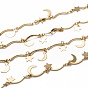 Brass Bar Link Chains, with Charms and Spool, Long-lasting Plated, Soldered, Star & Moon