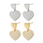 Brass Pave Clear Cubic Zirconia Stud Earrings for Women, Heart