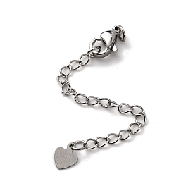 304 удлинитель цепи из нержавеющей стали, сердце, с застежками и подвеской