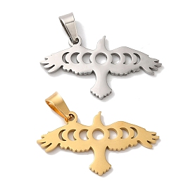 304 Stainless Steel Pendants, Laser Cut, Eagle with Moon Phase Charm