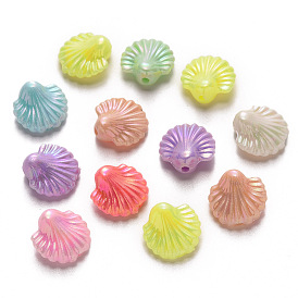 Opaque Acrylic Beads, AB Color Plated, Scallop Shell