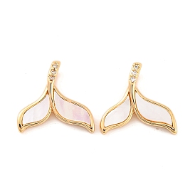 Латунные микропаве прозрачные подвески с фианитом, без кадмия, без никеля и без свинца, С пресноводной оболочкой, прелести рыбий хвост