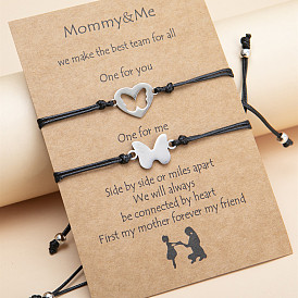 Stainless Steel Butterfly Wax Thread Handmade Braided Card Bracelet Set for Mother's Day