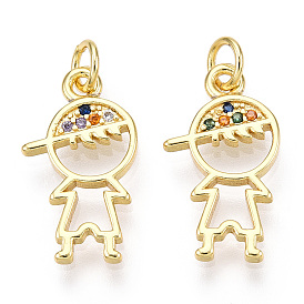 Brass Micro Pave Colorful Cubic Zirconia Pendants, with Jump Ring, Boy Charms