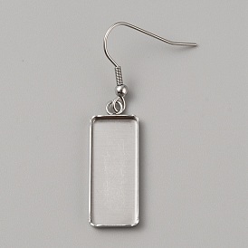 304 нержавеющей стали серьги крюков, проволока для ушей с пустыми подвесными лотками, прямоугольные серьги оправа для кабошона