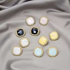 French-style colorful shell square diamond-studded earrings - Hong Kong style, exquisite and versatile.