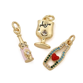 Micro cuivres ouvrent pendentifs zircone cubique, avec l'émail, Breloques pour bouteilles de vin/gobelets, crémaillère plaquage, plaqué longue durée, sans cadmium et sans plomb, réel 18 k plaqué or