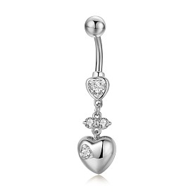 Joyería piercing, anillo de ombligo zirciona cúbico de latón, anillos del vientre, con 304 barra de acero inoxidable, sin plomo y el cadmio, corazón