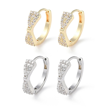 Brass Micro Pave Cubic Zirconia Hoop Earrings, Bowknot