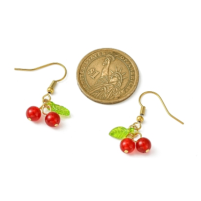 Natural Mixed Gemstone Cherry Dangle Earrings, 304 Stainless Steel Earrings