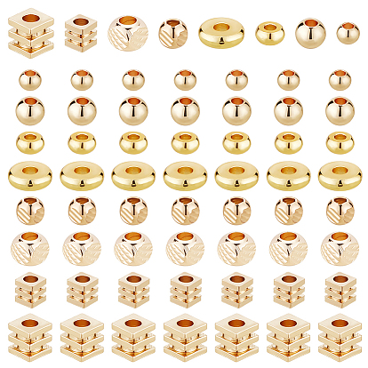 160 шт. 8 стили латунные бусины-проставки, без никеля , куб, рондель и толстый круглый